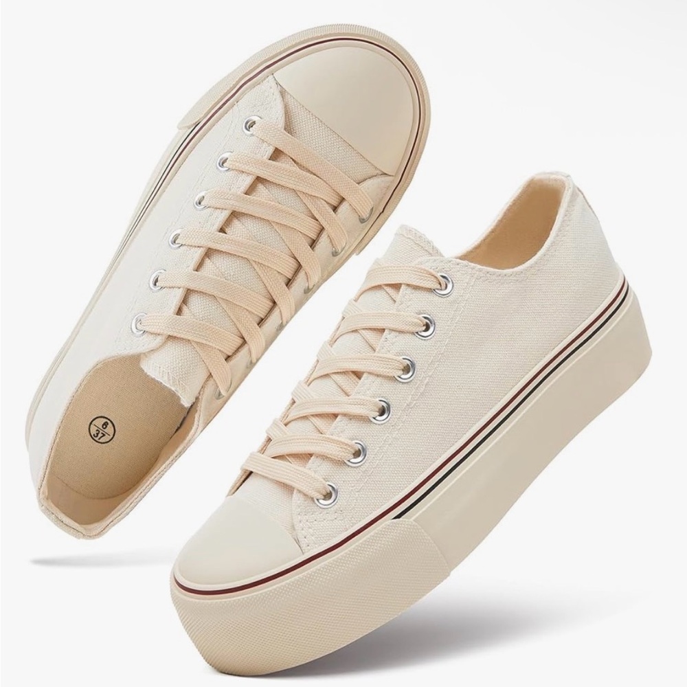 Women's Cream Canvas Platform Sneakers